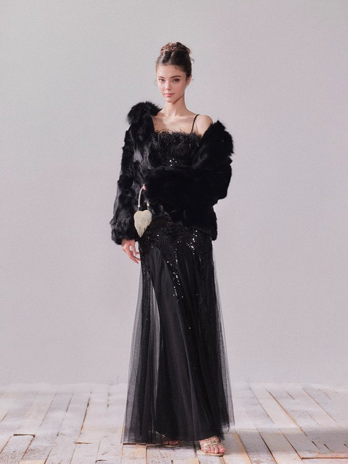 Starlit Pearl Sequin Mesh Mermaid Gown