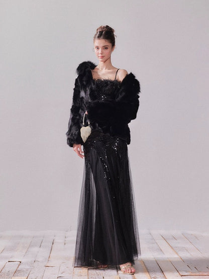 Starlit Pearl Sequin Mesh Mermaid Gown