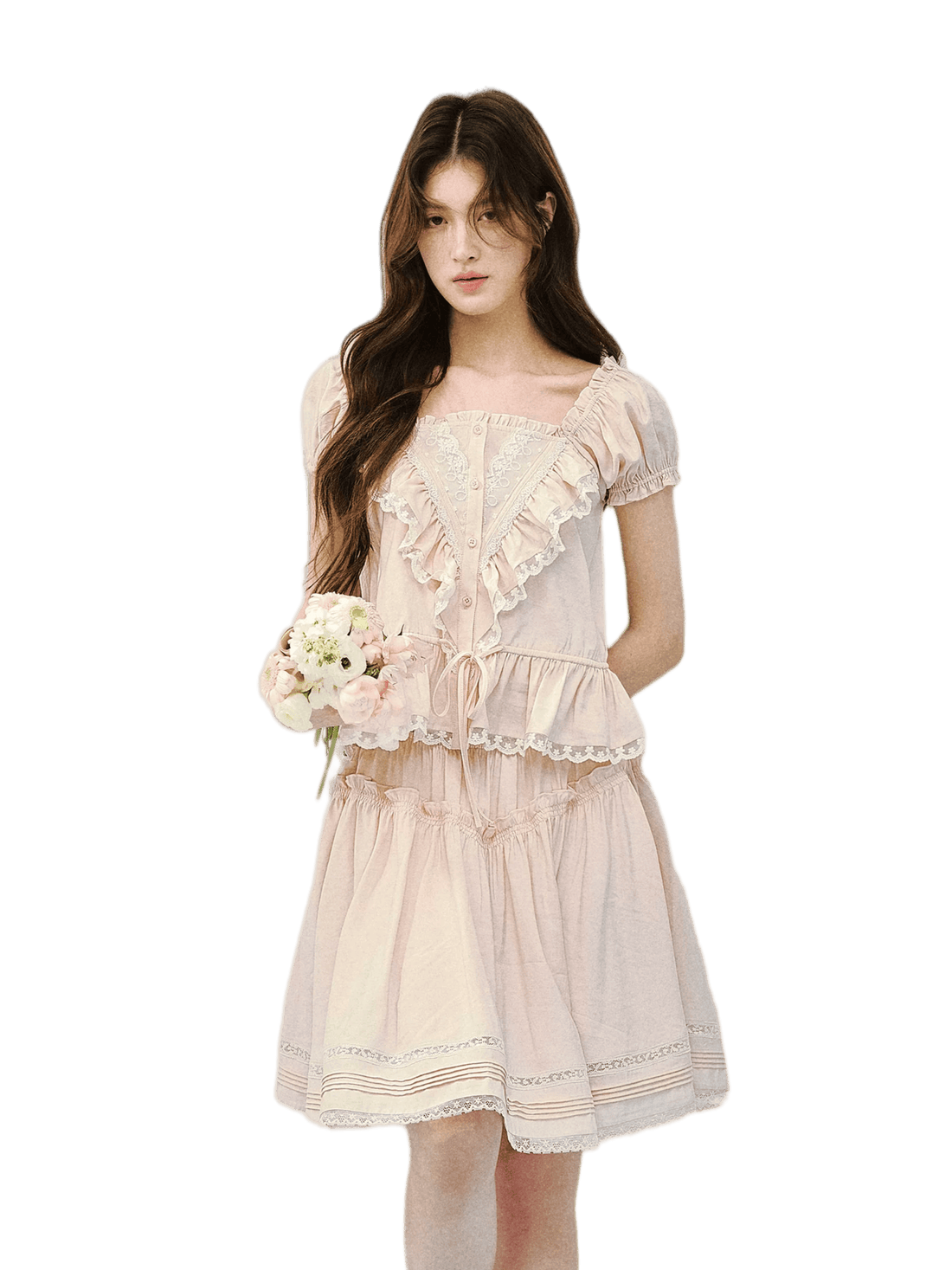 Romantic Ruffle Lace Blouse &amp; Skirt Set