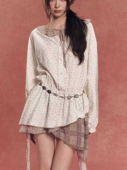 Deconstructed Patchwork Waist-Cinched Shirt Dress