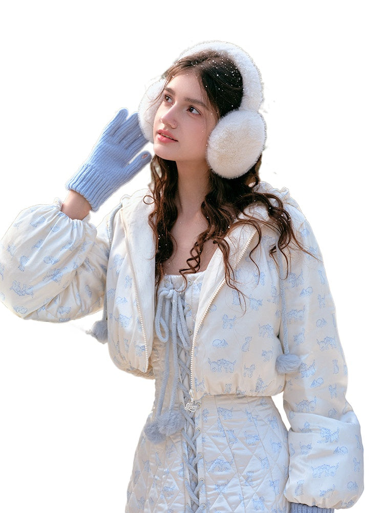 French Sweet Quilted Down Dress &amp; Jacket Set