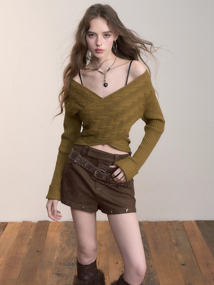 3D Cable Knit Cross Sweater