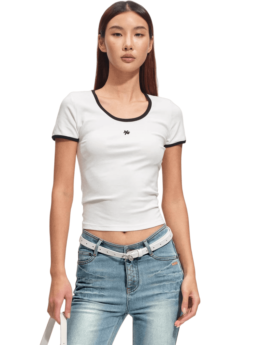 Ribbed Crewneck Fitted Sports T-Shirt