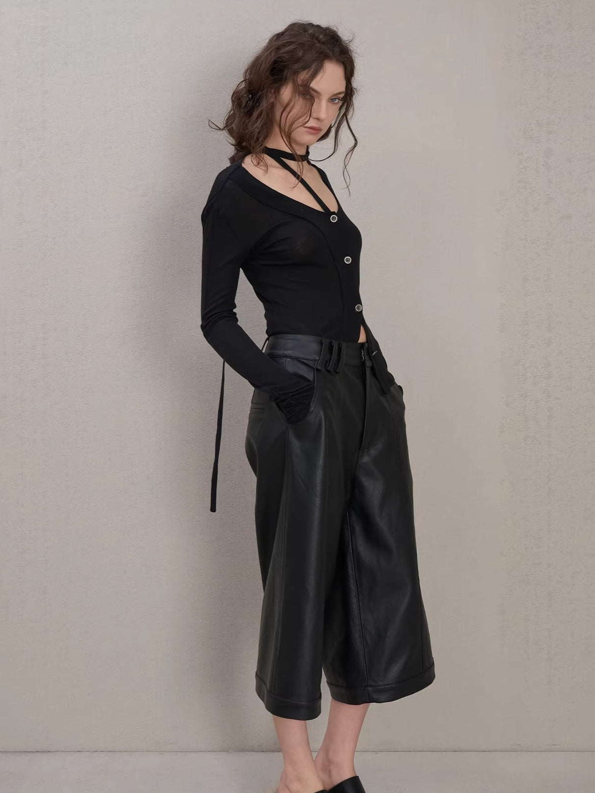 Wool Neck-Wrap Base Layer Cardigan