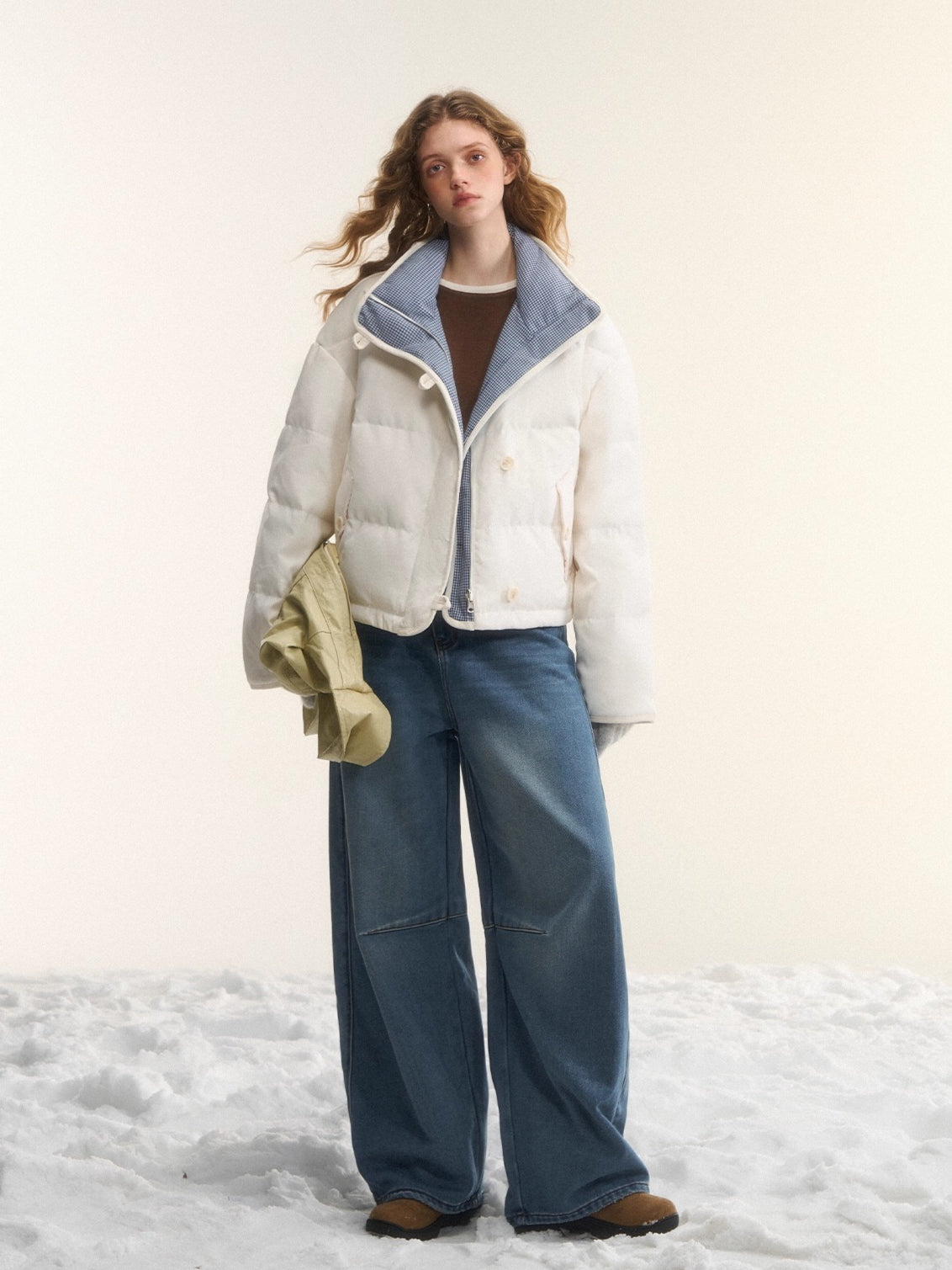 Reversible Checkered Short Down Jacket