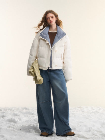 Reversible Checkered Short Down Jacket