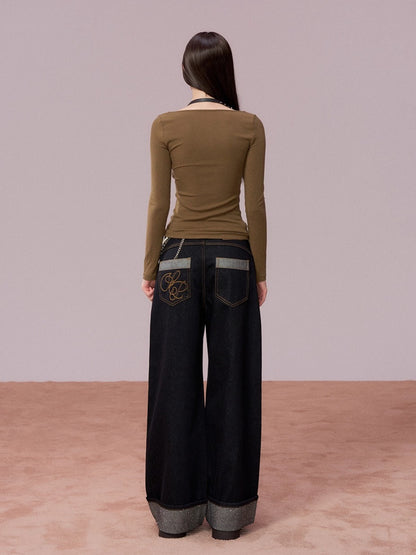 Vintage Straight-Leg Denim Pants