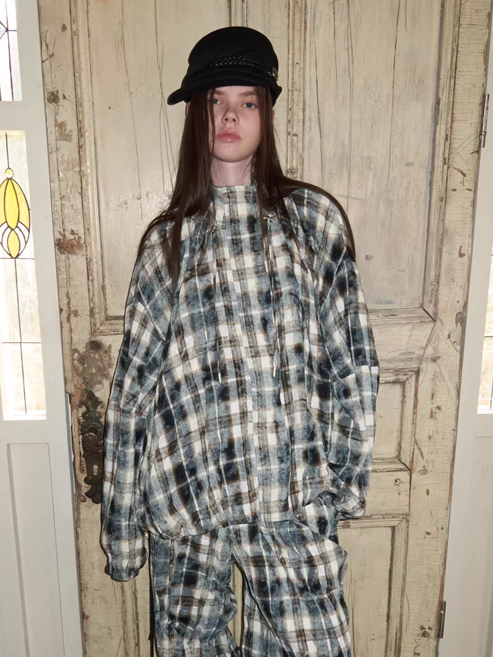 Ruched Stand-Collar Oversized Jacket