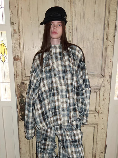 Ruched Stand-Collar Oversized Jacket