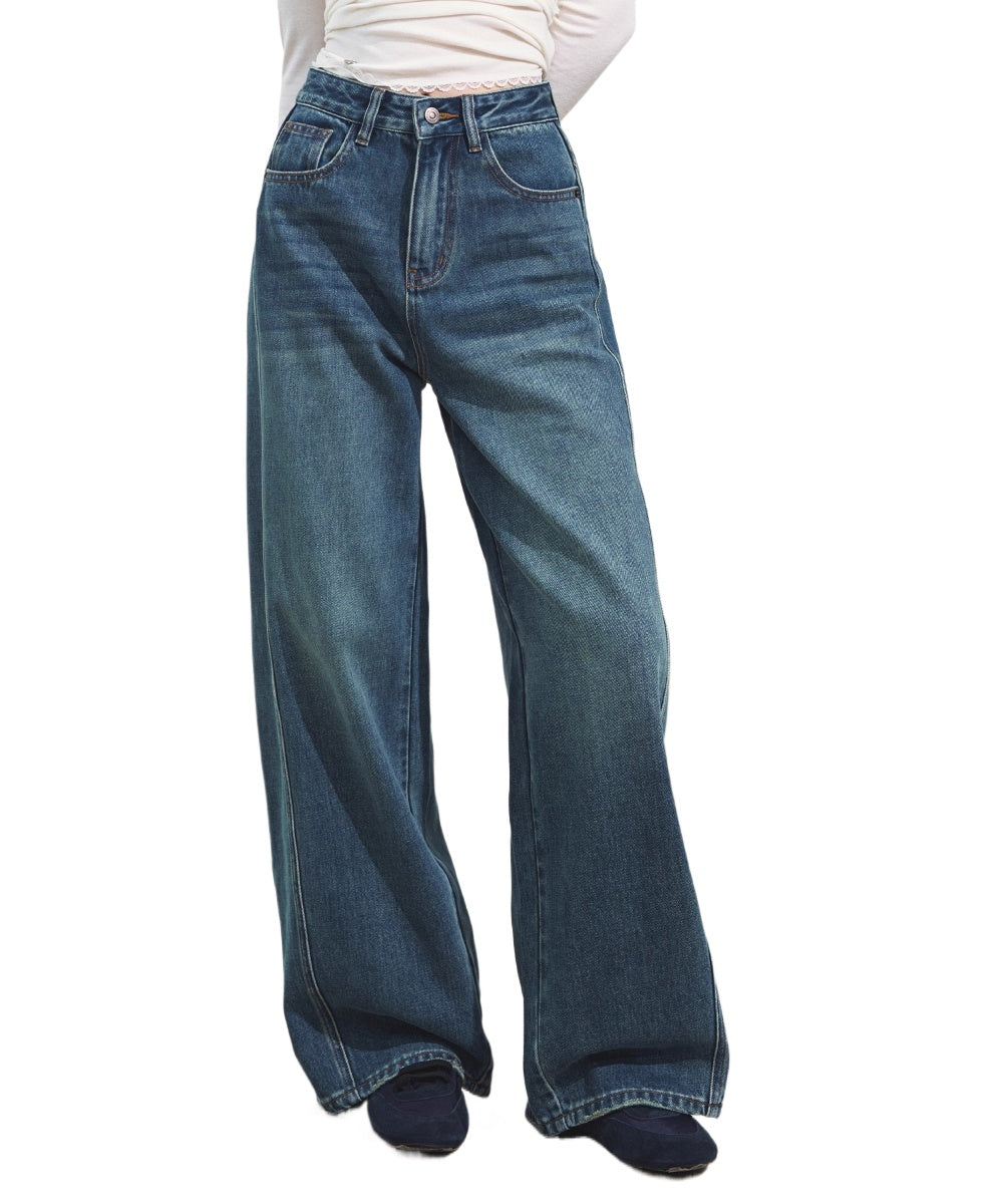 Curved-Panel Wide-Leg Denim Jeans