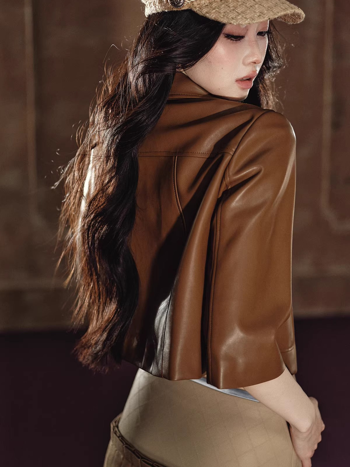 Cropped PU Leather Jacket