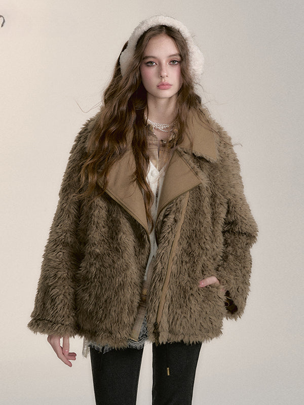 Thickened Furry Lapel Two-Way Wear Warm Coat