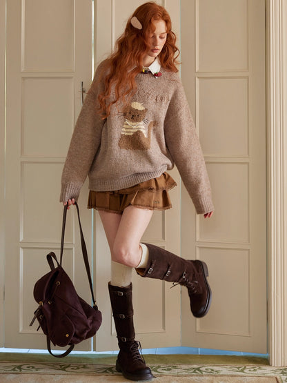 Animal Jacquard Embroidered Knit Sweater