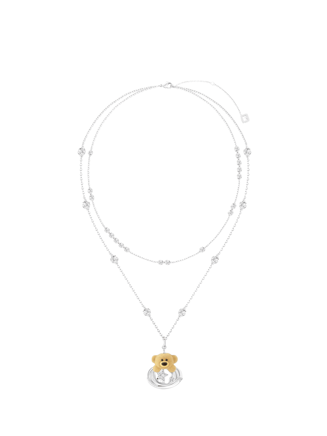 Flocked Bear Double Layer Necklace