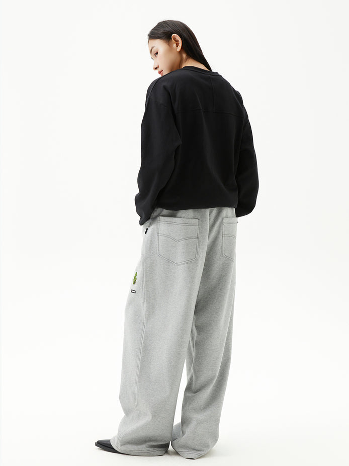 Gray Loose Straight-Leg Denim Sweatpants