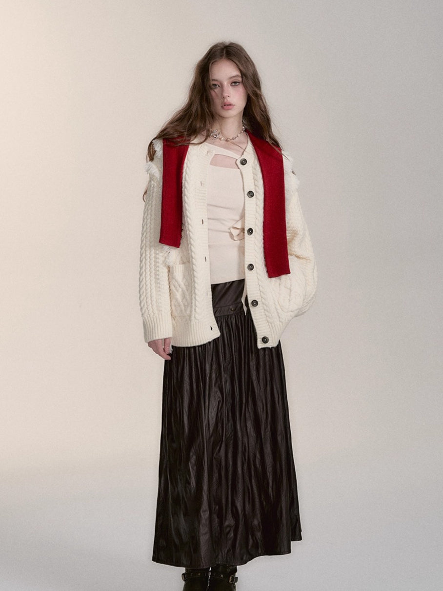 Dark Coffee PU Midi Skirt