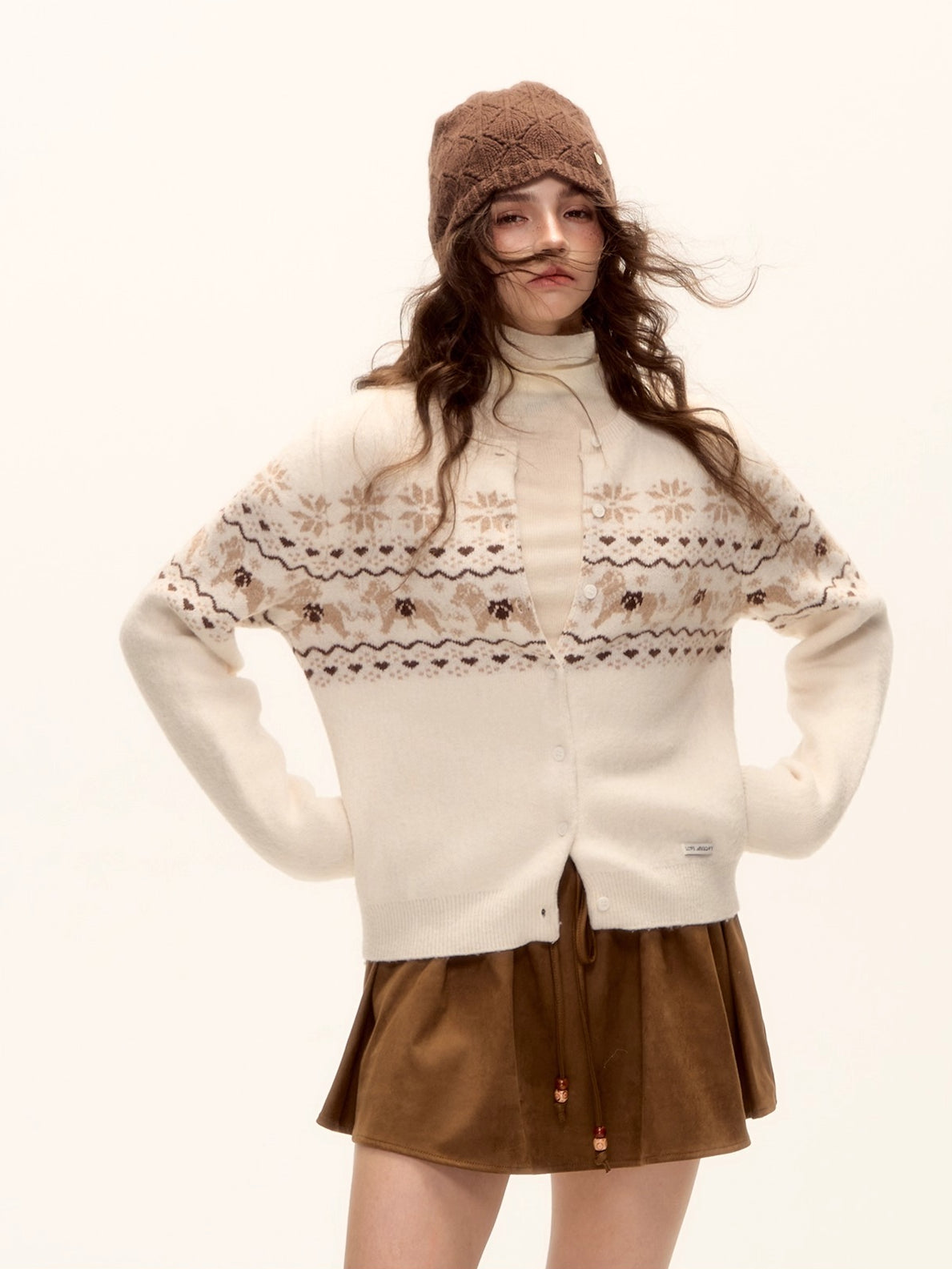 Beaded Suede Puff Mini Skirt