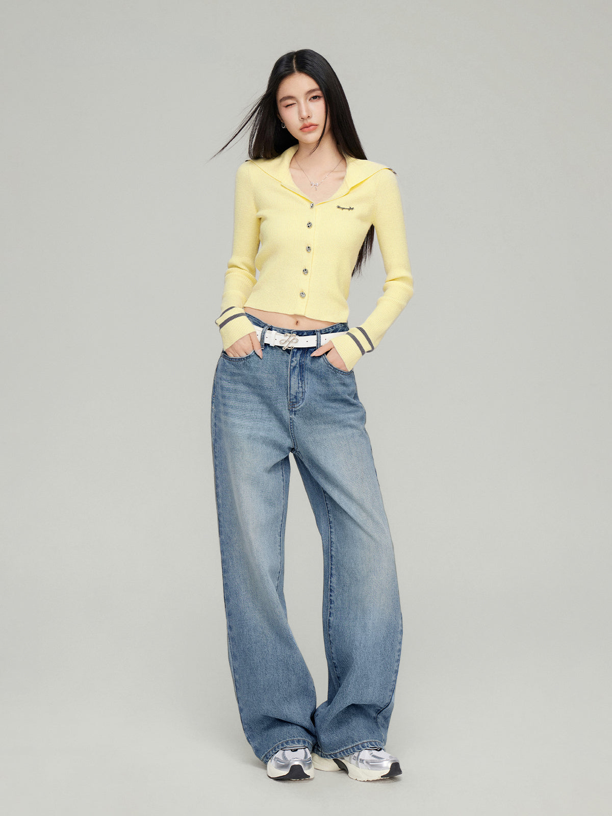 Letter Embroidery Wide-Leg Jeans