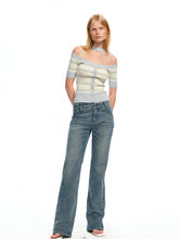 One-Shoulder Halter Neck Color-Block Striped T-shirt - CHINASQUAD