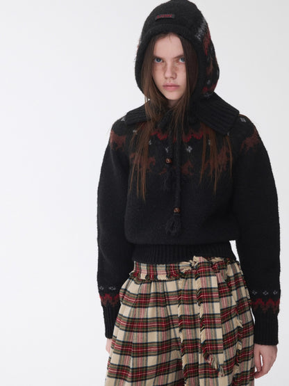 Fair Isle Pony Jacquard Knit Balaclava Hat