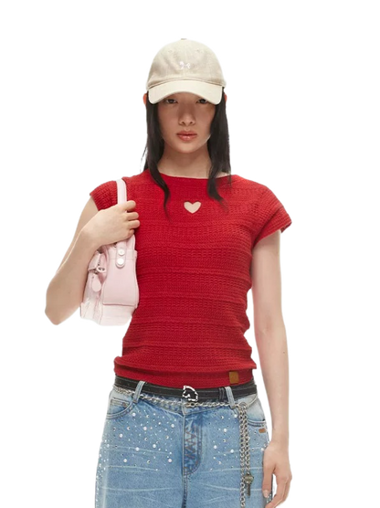Heart-Cut Linen Blend Fitted Tee