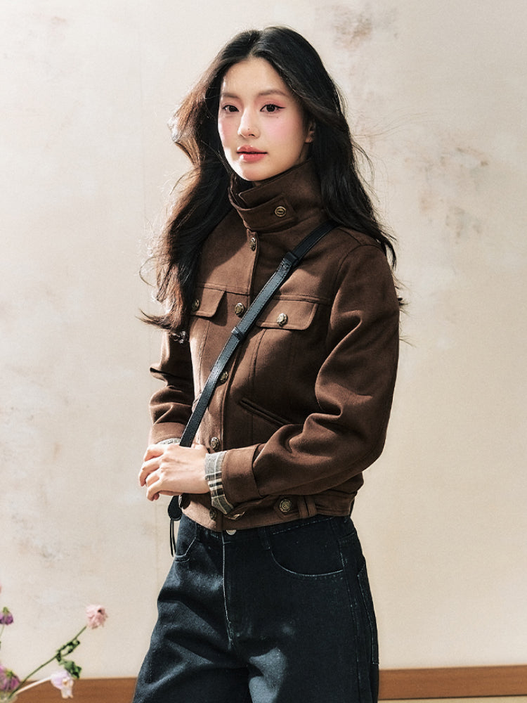 Brown Suede Slim-Fit Jacket