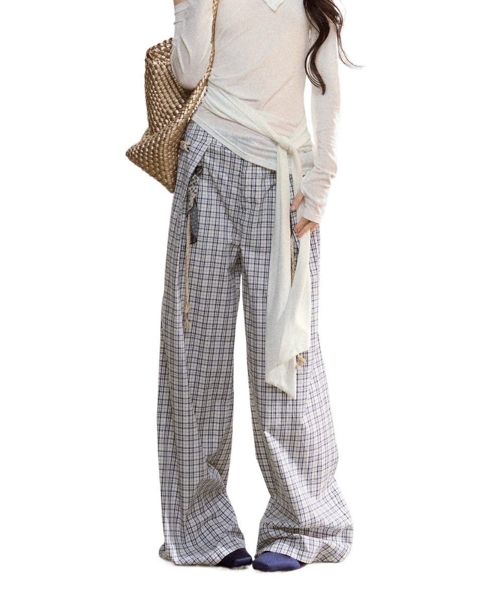 Relaxed Plaid Cotton Wide-Leg Trousers