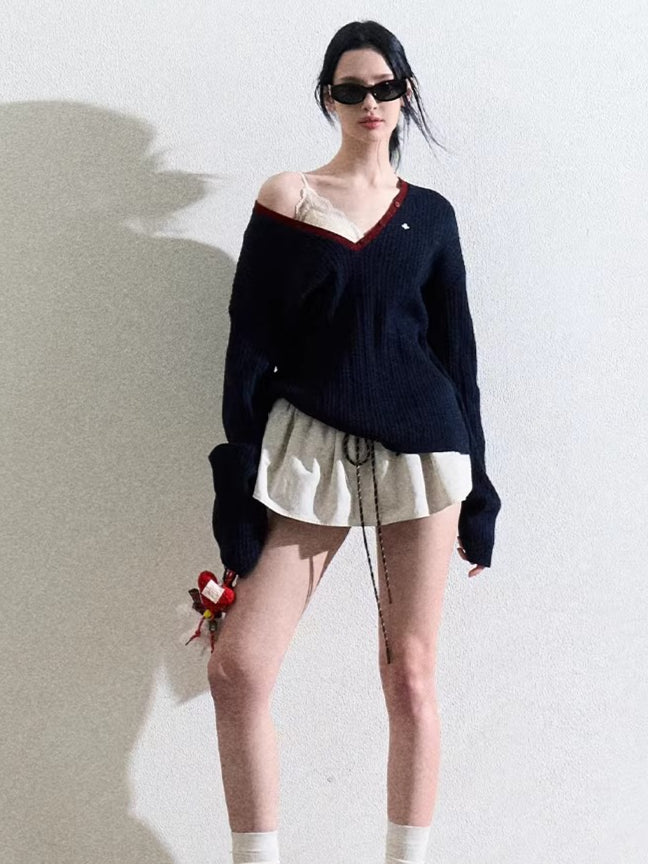 Ribbed Cable-Knit Wool-Blend V-Neck Top