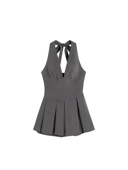 Grey Halter Neck Lace-Up Mini Dress