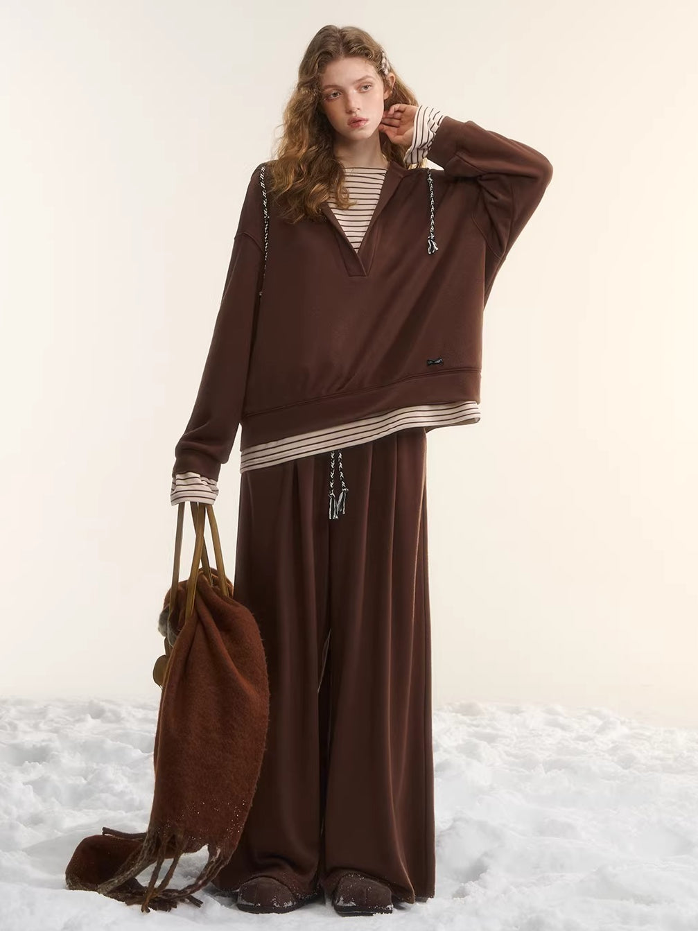 Layered-Effect Sweatshirt &amp; Wide-Leg Sweatpants Set