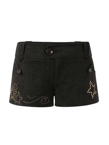 Suede Star Rivet Slim Shorts