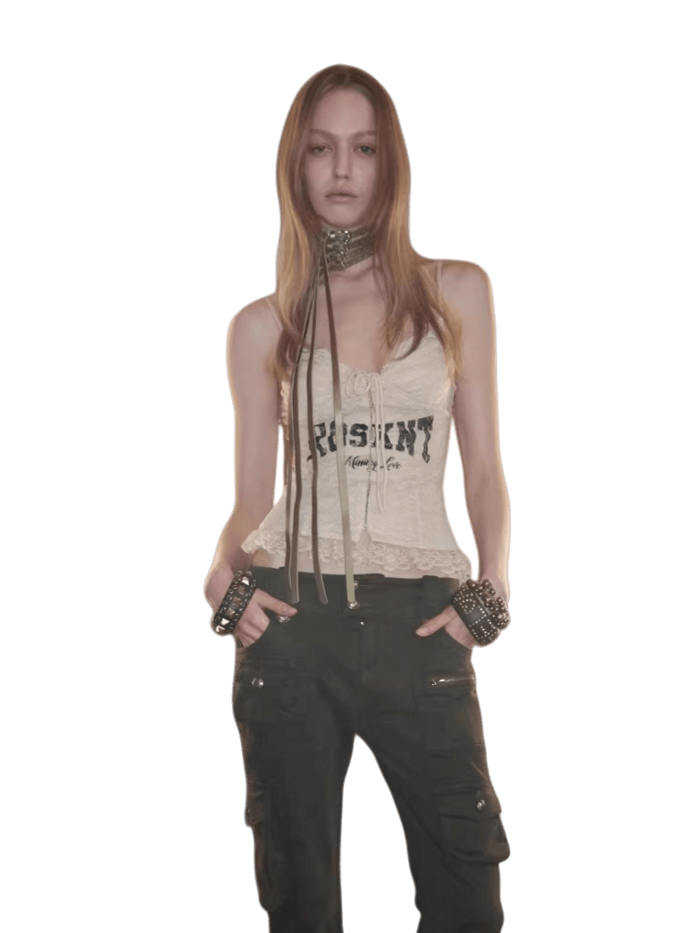 Lace-Up Letter Print Corset Camisole