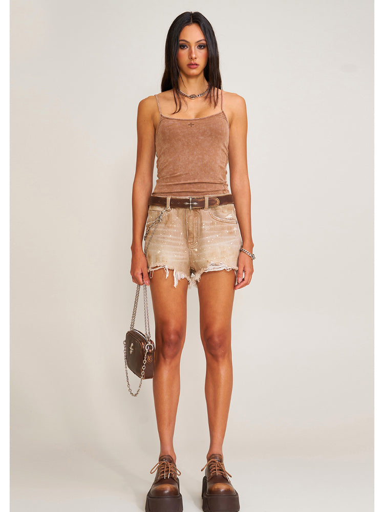 Vintage Storm Fade Dye Long Camisole Wild Horse Brown