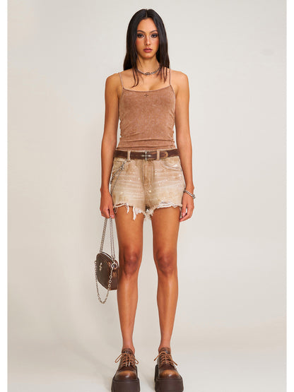 Vintage Storm Fade Dye Long Camisole Wild Horse Brown