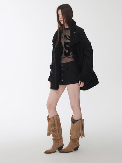 Velvet-Textured Sport Print Mesh Blouse