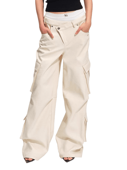 Double-Waist Straight-Leg Cargo Pants