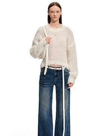 Distressed Mohair Wool Knit Sweater