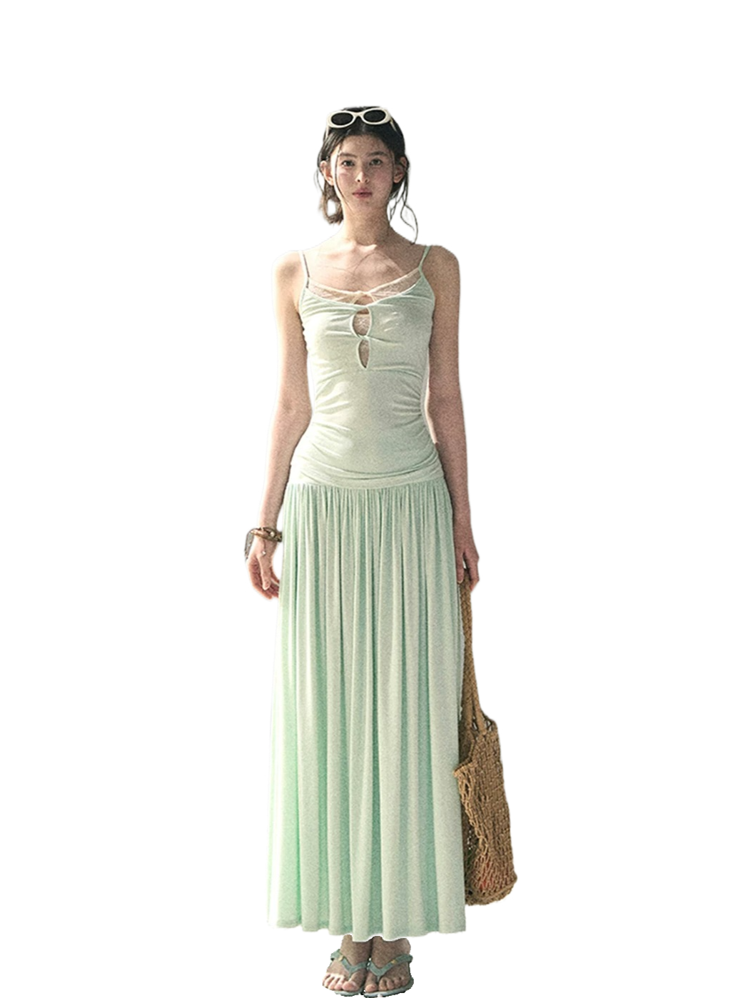 Mint Pearl Texture Two-Piece Maxi Skirt Set