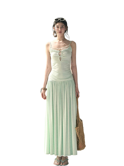 Mint Pearl Texture Two-Piece Maxi Skirt Set