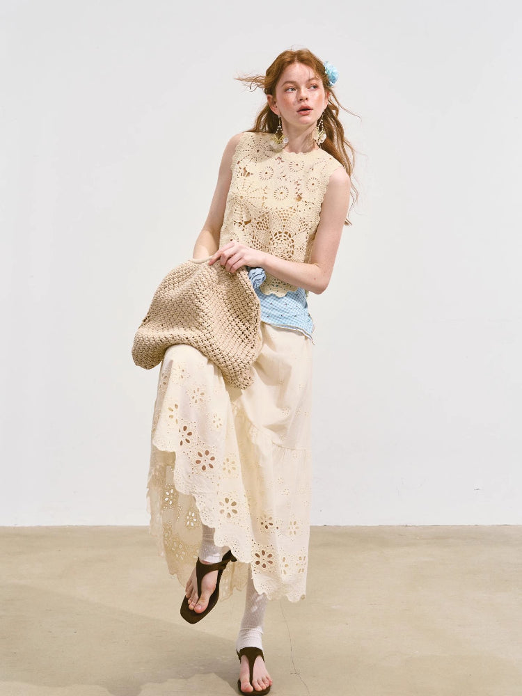 Hollow Lucky Flower Crochet Top &amp; Skirt Set