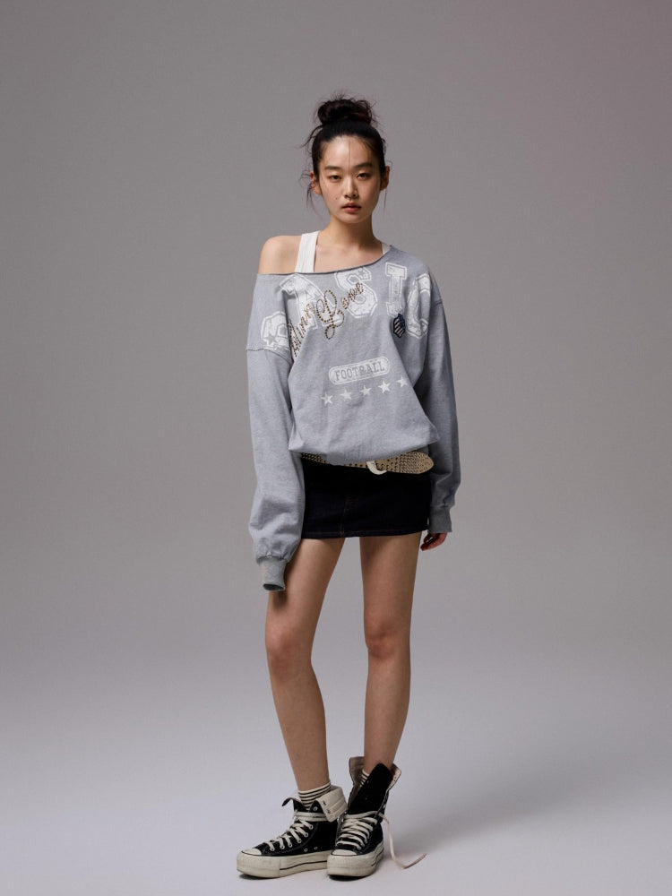 Off Shoulder Letter Print Sweatshirt