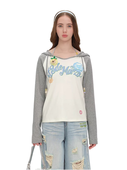 Raglan Sleeve Hooded Long Sleeve Tee