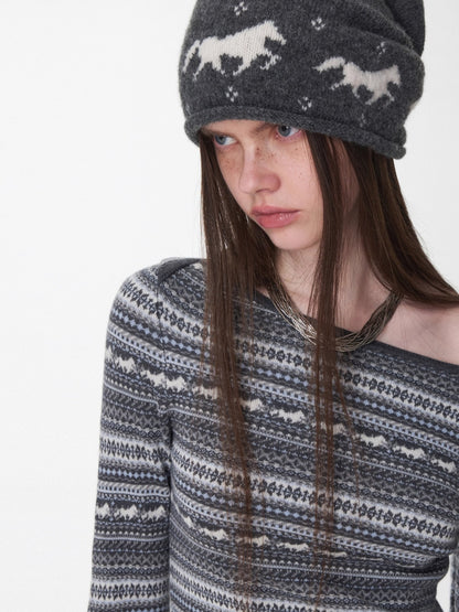 Fair Isle Off-Shoulder Jacquard Knit Dress