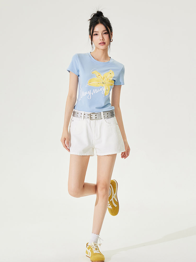 Color Diamond Floral Regular Shoulder T-shirt - CHINASQUAD