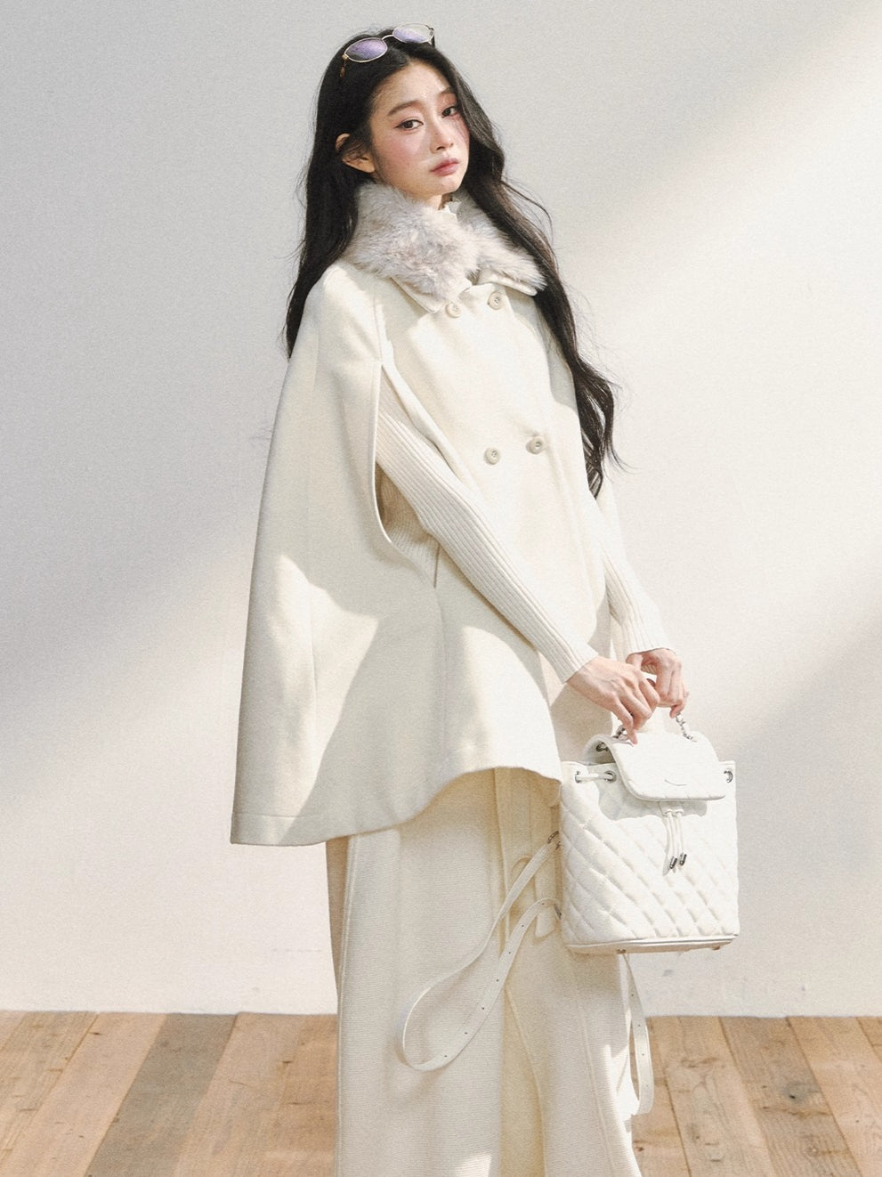 Elegant Two-Tone Wool Cape