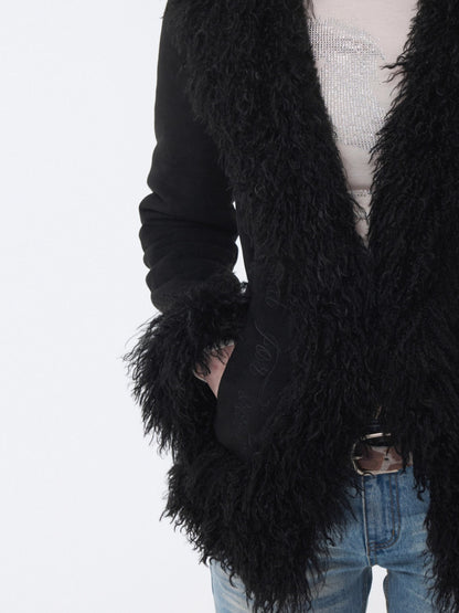 Suede Shearling Embroidered Panel Jacket