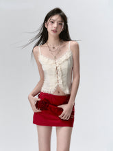 Sparkly Lace Ruffled Edge Tank Top - CHINASQUAD