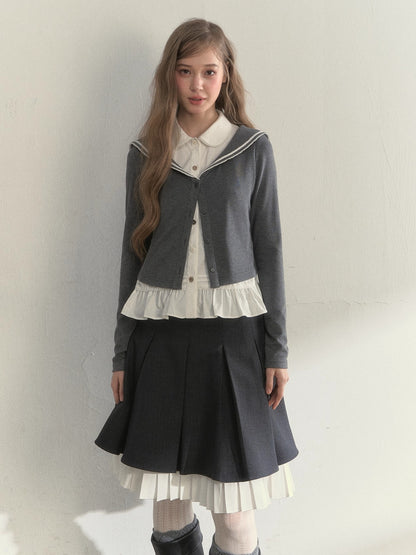 Sailor Collar Academia Style Layered Knit Blouse