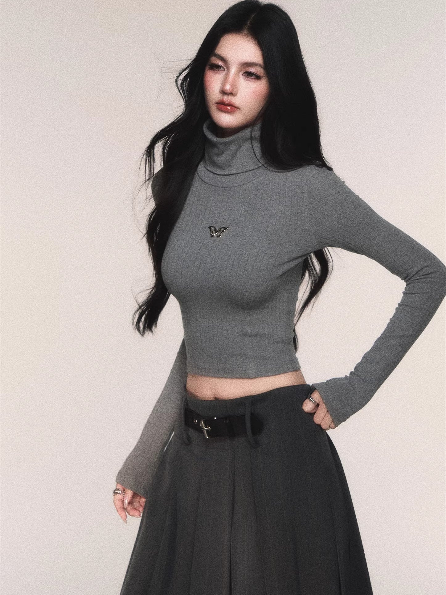 Ribbed Turtleneck Slim-Fit Knit T-Shirt