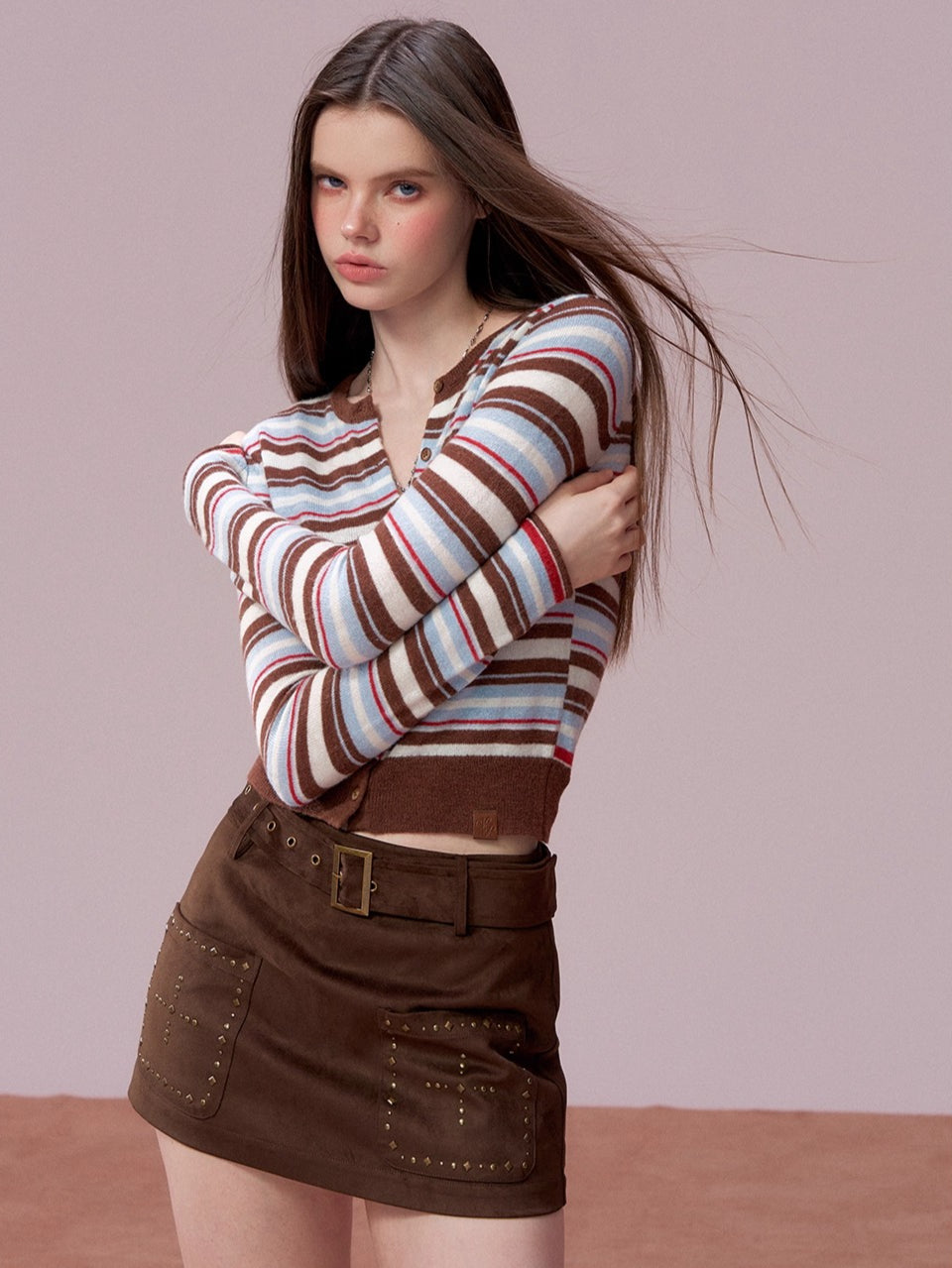 Contrast Striped Wool-Blend Knit Cardigan